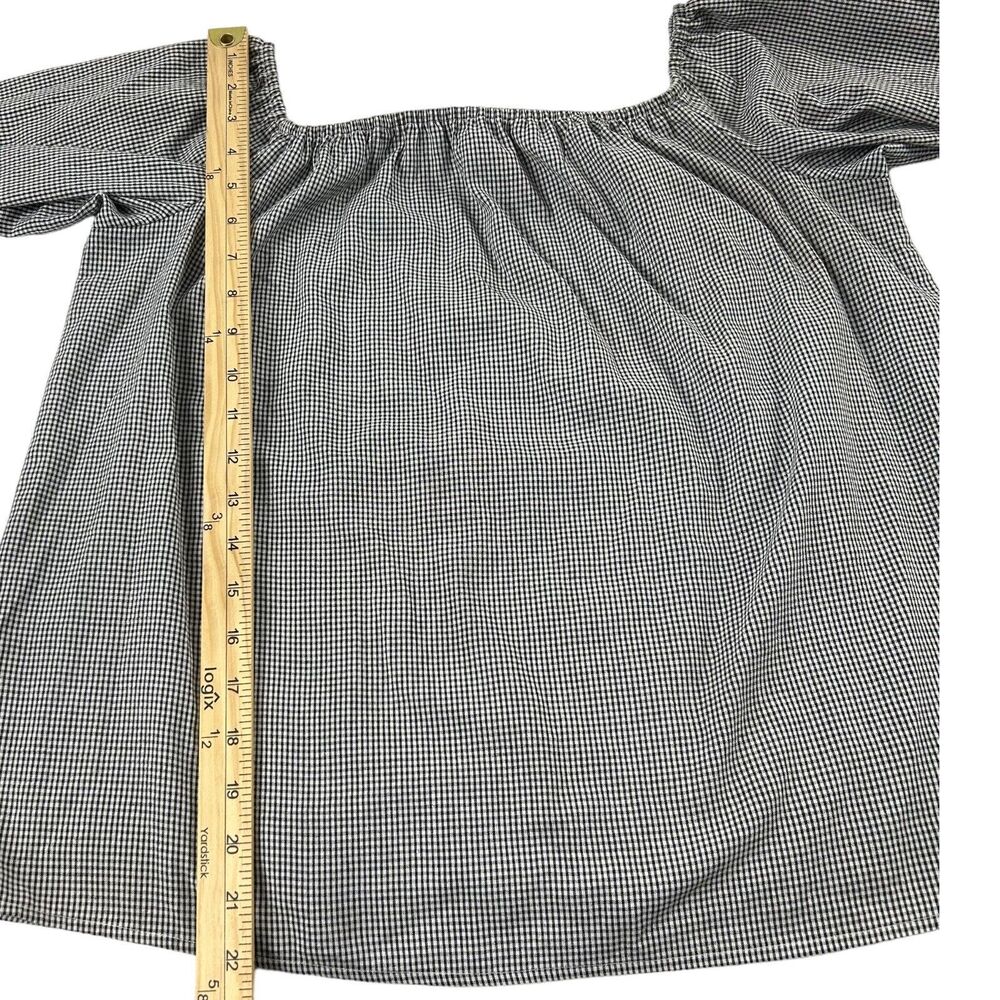 Michael Kors Womens M Plaid Off Shoulder Relaxed Top Blouse Black White Checker - Picture 4 of 10